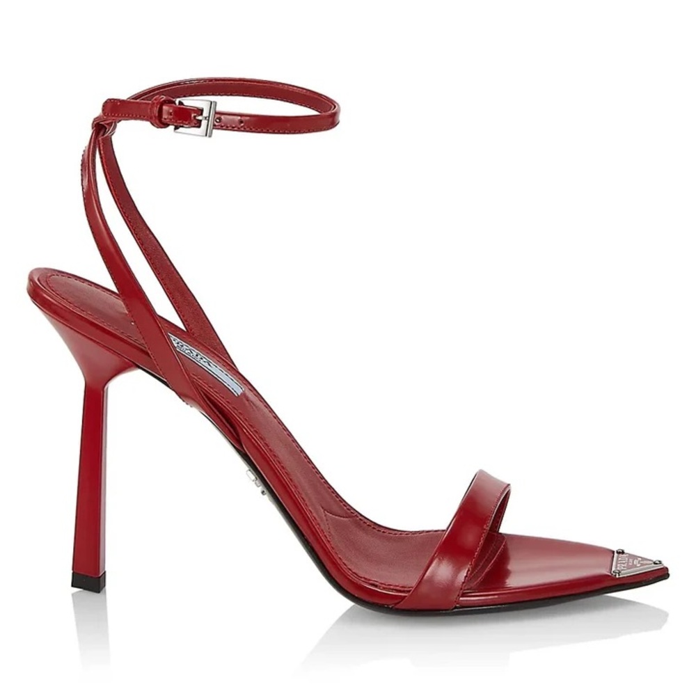 Prada Red Pointed Toe Ankle Strap Heels - Picture 3 of 12